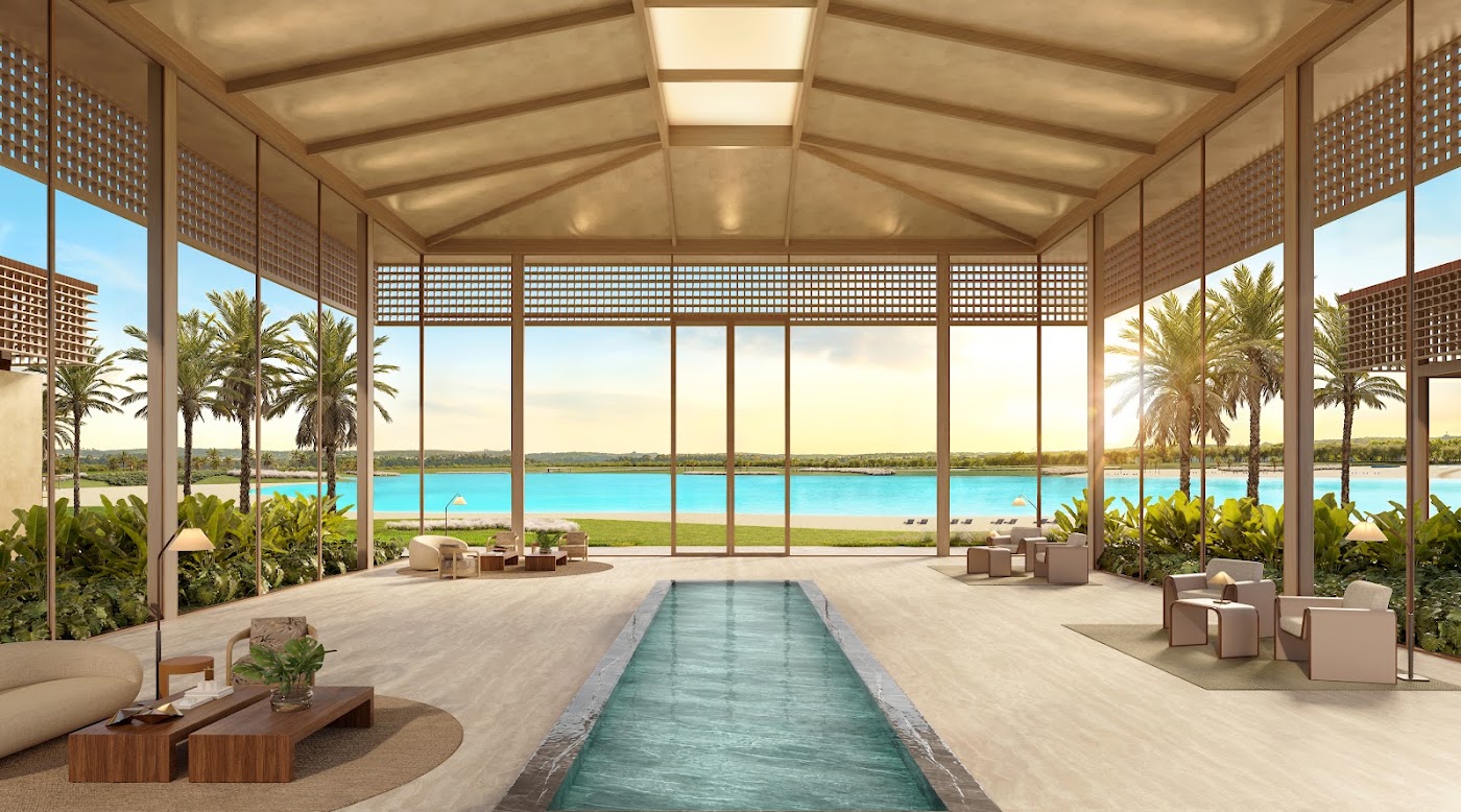 Club house do Heritage Riviera com vista para a lagoa